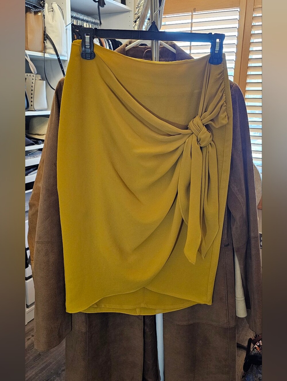 Zara, Chartreuse Faux Wrap Pencil Skirt. Size XS.